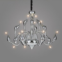 Lámpara de araña moderna contemporánea de metal cromado galvanizado y plata de 15 luces