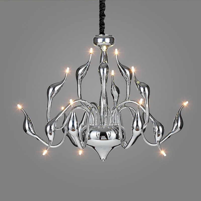 Lámpara de araña moderna contemporánea de metal cromado galvanizado y plata de 15 luces