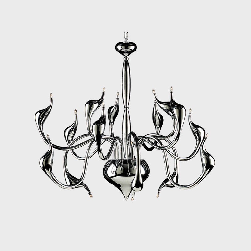 Lámpara de araña moderna contemporánea de metal cromado galvanizado y plata de 15 luces