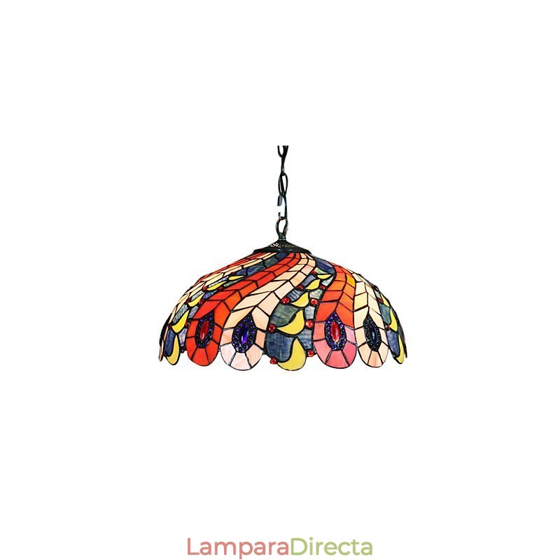 Lámpara colgante de 2 luces con pantalla con estampado de plumas de pavo real