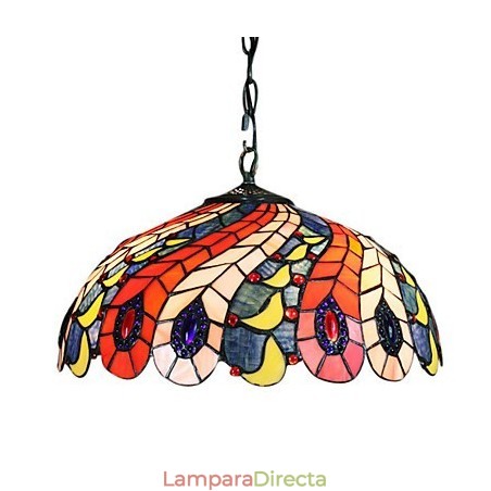 Lámpara colgante de 2 luces con pantalla con estampado de plumas de pavo real Lámpara colgante de 2 luces con pantalla con estampado de plumas de pavo real