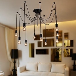 Lámpara colgante de 10 luces con diseño vintage y bombillas incluidas.
