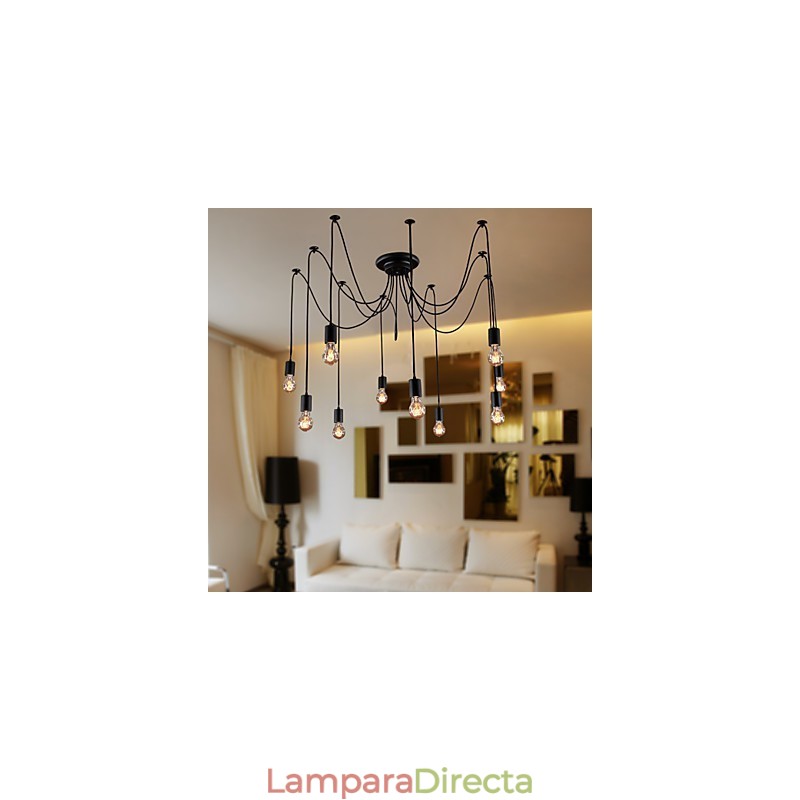 Lámpara colgante de 10 luces con diseño vintage y bombillas incluidas.