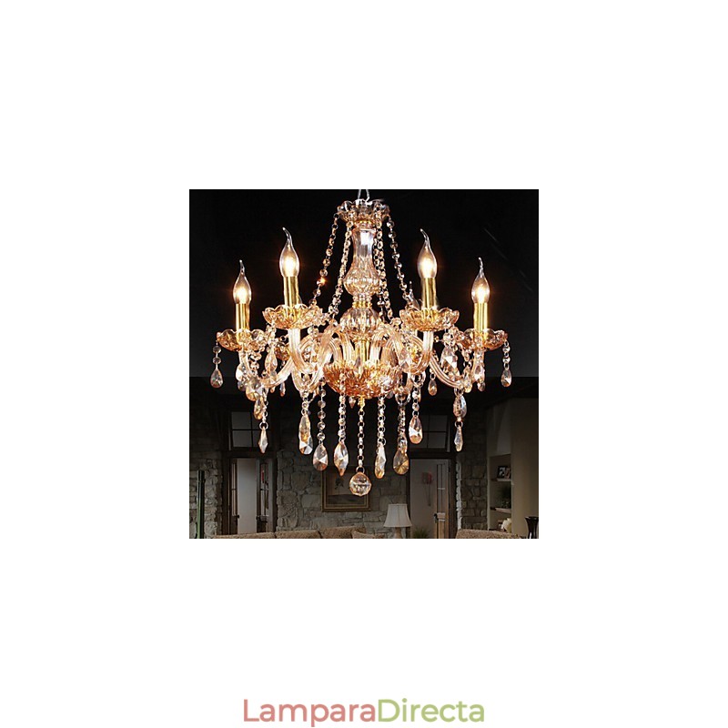 Elegante lámpara de araña de cristal ámbar de 6 luces para el hogar