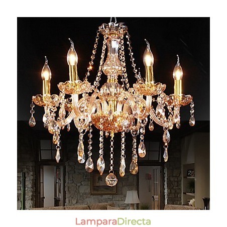 Elegante lámpara de araña de cristal ámbar de 6 luces para el hogar Elegante lámpara de araña de cristal ámbar de 6 luces para el hogar