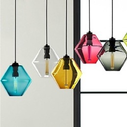 Lámpara colgante de cristal artístico de una sola cabeza color caramelo con pantalla de cristal (gris, amarillo, verde, rojo, rosa, azul y blanco)