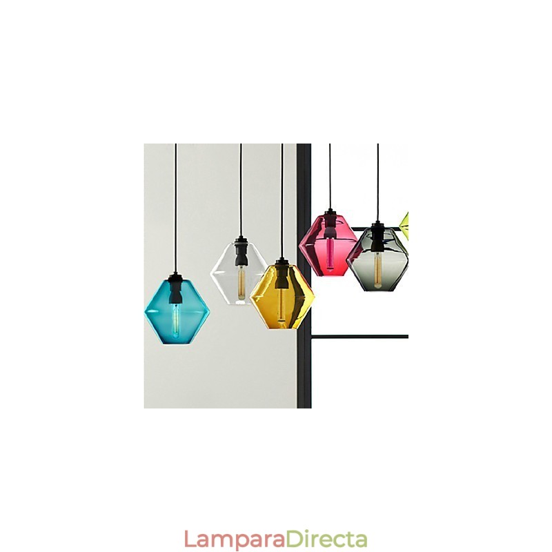 Lámpara colgante de cristal artístico de una sola cabeza color caramelo con pantalla de cristal (gris, amarillo, verde, rojo, rosa, azul y blanco)
