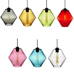 Lámpara colgante de cristal artístico de una sola cabeza color caramelo con pantalla de cristal (gris, amarillo, verde, rojo, rosa, azul y blanco)
