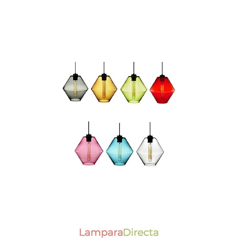 Lámpara colgante de cristal artístico de una sola cabeza color caramelo con pantalla de cristal (gris, amarillo, verde, rojo, rosa, azul y blanco)