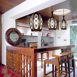 Lámpara colgante de comedor de madera creativa, contemporánea y contratada.