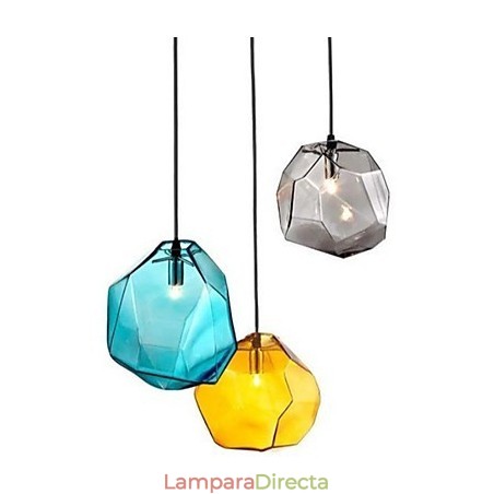 Lámpara colgante cromática de cristal de hielo con forma de diamante Lámpara colgante cromática de cristal de hielo con forma de diamante