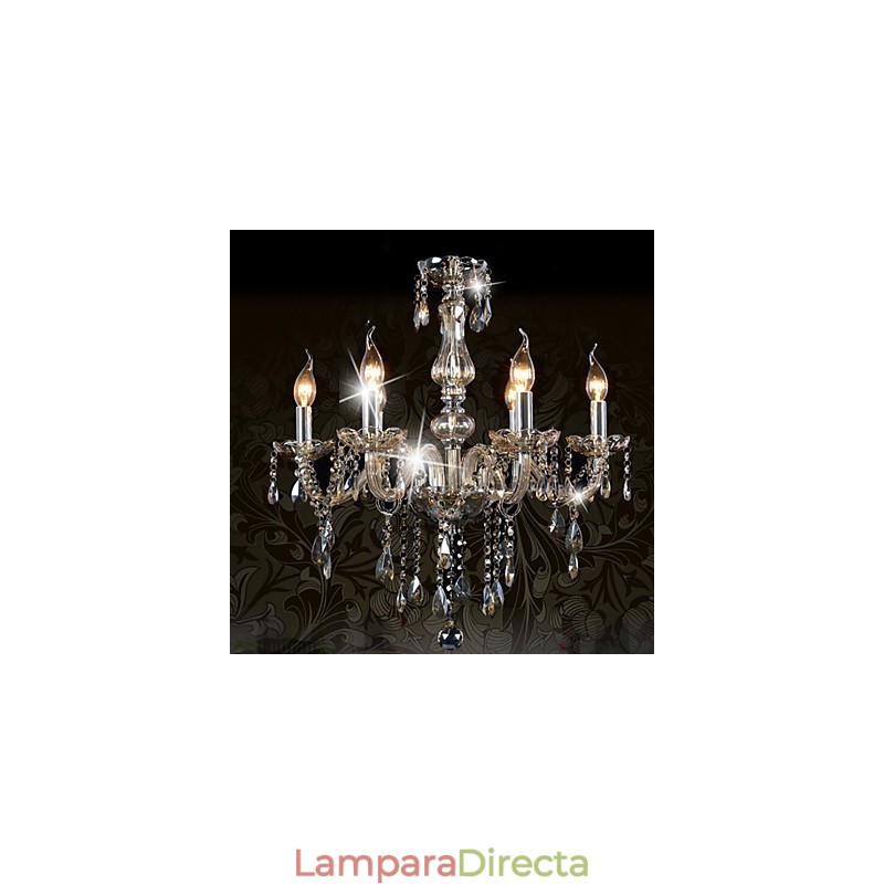 Lámpara de araña de cristal de lujo de 6 luces, color coñac, K9