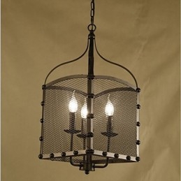 Lámpara de araña de hierro forjado estilo cafetería industrial retro con cubierta de red