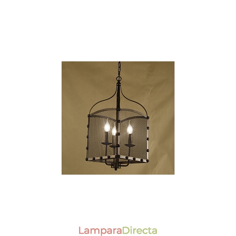Lámpara de araña de hierro forjado estilo cafetería industrial retro con cubierta de red