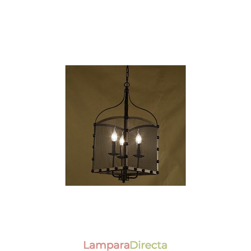 Lámpara de araña de hierro forjado estilo cafetería industrial retro con cubierta de red