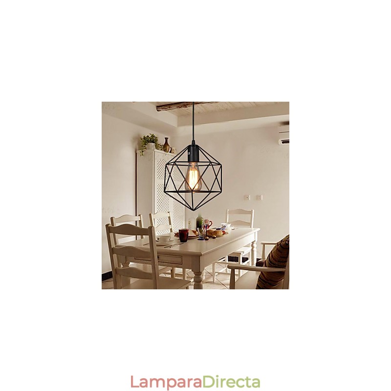 Lámpara colgante de hierro forjado con líneas geométricas y diamantes, moderna y contemporánea
