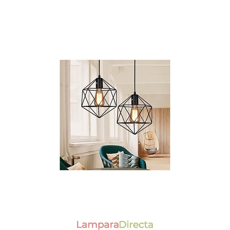 Lámpara colgante de hierro forjado con líneas geométricas y diamantes, moderna y contemporánea
