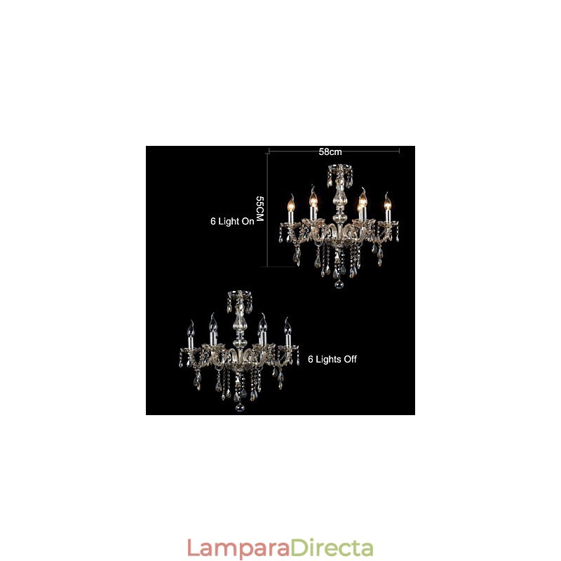Lámpara de araña de cristal de lujo de 6 luces, color coñac, K9