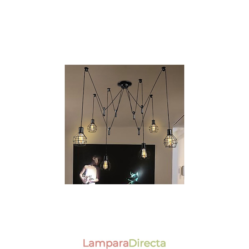 Lámpara colgante de metal de 6 luces de diseño rural