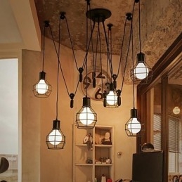 Lámpara colgante de metal de 6 luces de diseño rural