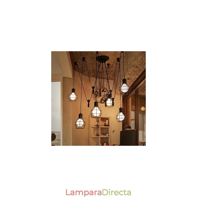 Lámpara colgante de metal de 6 luces de diseño rural