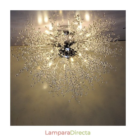 Lámpara colgante de cristal mitigado G4 de acero inoxidable, diámetro 90 cm Lámpara colgante de cristal mitigado G4 de acero inoxidable, diámetro 90 cm