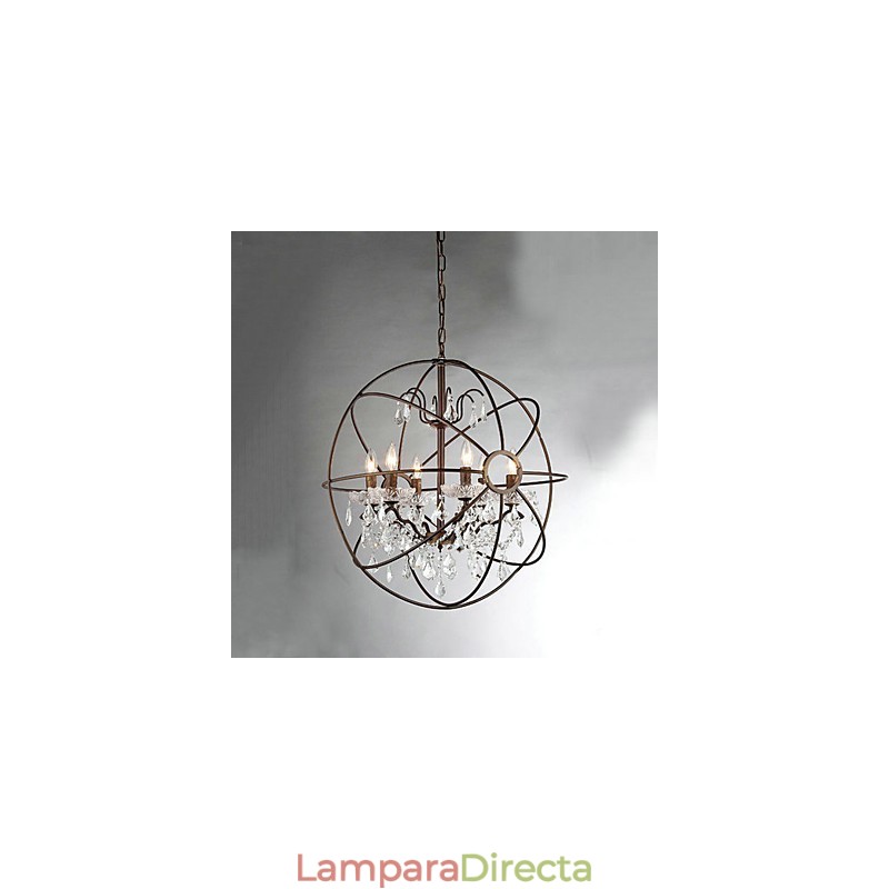 Lámpara de araña de metal con pintura de cristal vintage