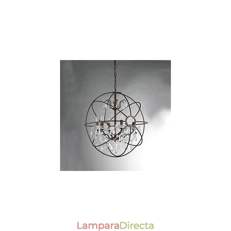 Lámpara de araña de metal con pintura de cristal vintage