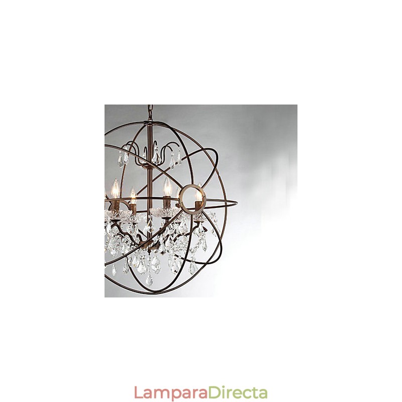 Lámpara de araña de metal con pintura de cristal vintage