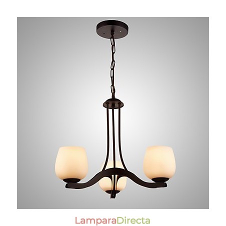 Lámpara de araña clásica de hierro pintado con pantalla de cristal, 3 luces Lámpara de araña clásica de hierro pintado con pantalla de cristal, 3 luces