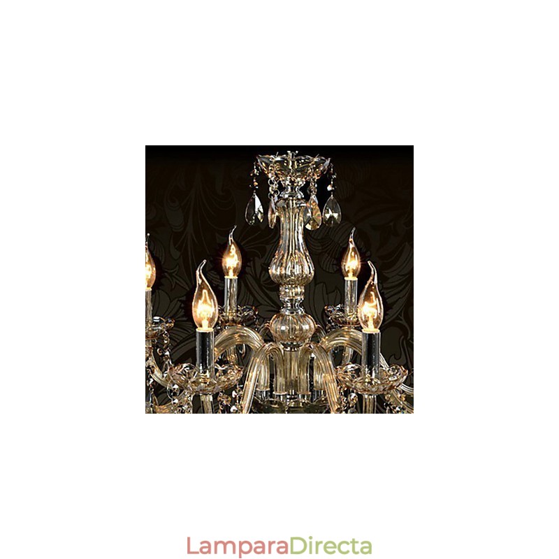 Lámpara de araña de cristal de lujo de 6 luces, color coñac, K9