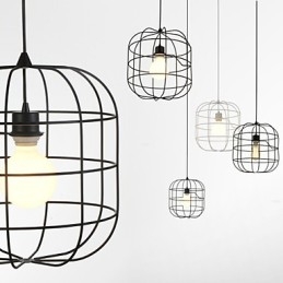 Lámpara colgante mini de jaula artística, 1 luz, acabado moderno y sencillo, metal blanco y negro, acero al carbono.