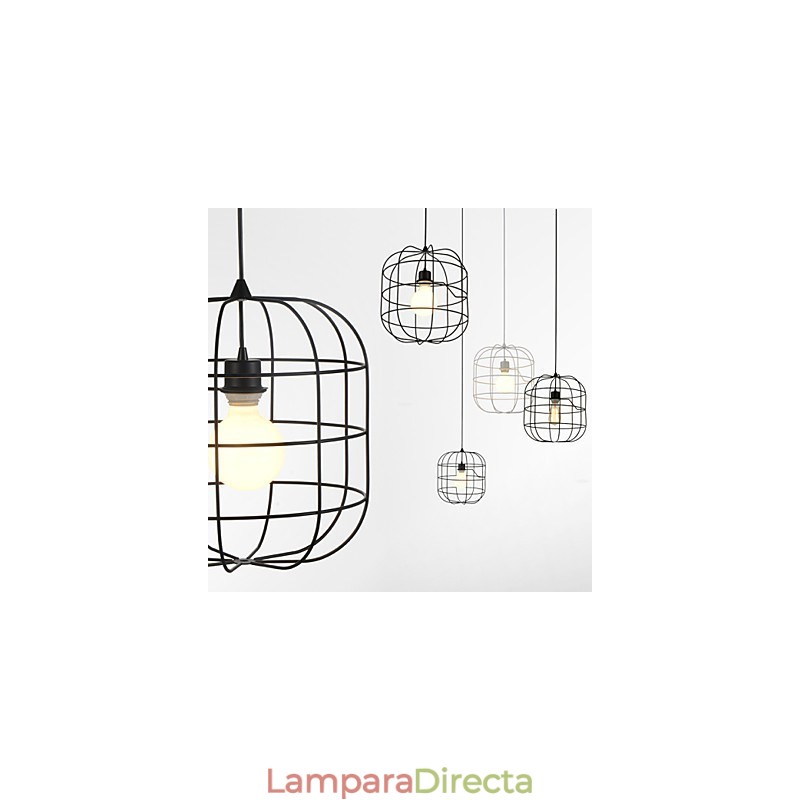 Lámpara colgante mini de jaula artística, 1 luz, acabado moderno y sencillo, metal blanco y negro, acero al carbono.