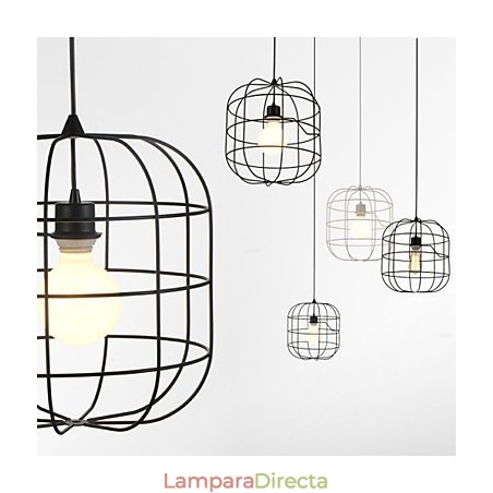 Lámpara colgante mini de jaula artística, 1 luz, acabado moderno y sencillo, metal blanco y negro, acero al carbono. Lámpara colgante mini de jaula artística, 1 luz, acabado moderno y sencillo, metal blanco y negro, acero al carbono.