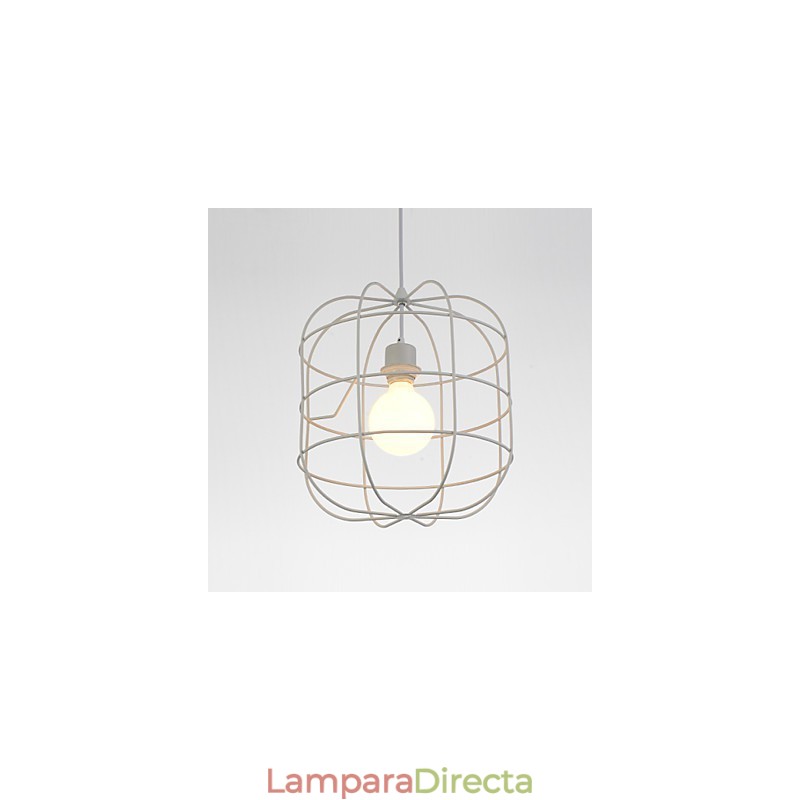 Lámpara colgante mini de jaula artística, 1 luz, acabado moderno y sencillo, metal blanco y negro, acero al carbono.
