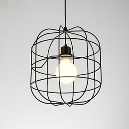 Lámpara colgante mini de jaula artística, 1 luz, acabado moderno y sencillo, metal blanco y negro, acero al carbono.