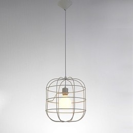 Lámpara colgante mini de jaula artística, 1 luz, acabado moderno y sencillo, metal blanco y negro, acero al carbono.
