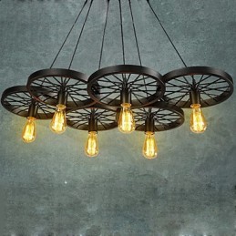 Lámpara colgante estilo loft con ruedas, estilo rústico, vintage, retro, estilo campestre, de metal y pintura.