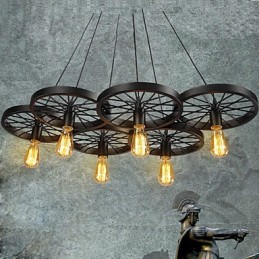 Lámpara colgante estilo loft con ruedas, estilo rústico, vintage, retro, estilo campestre, de metal y pintura.