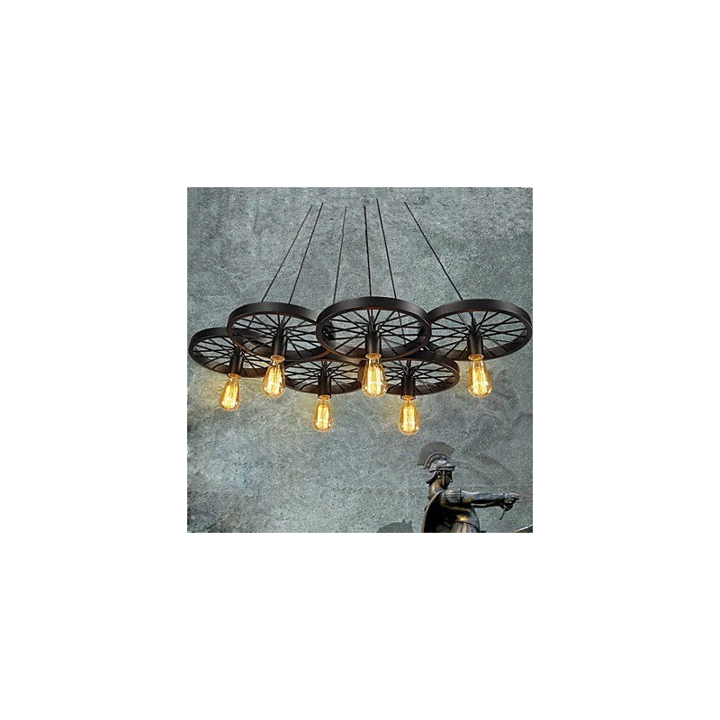 Lámpara colgante estilo loft con ruedas, estilo rústico, vintage, retro, estilo campestre, de metal y pintura.