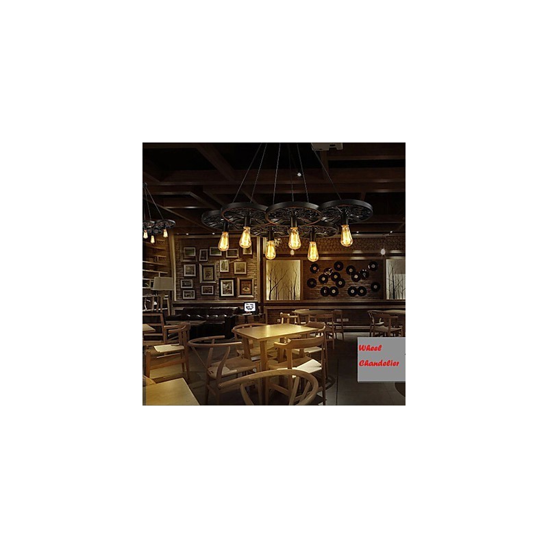 Lámpara colgante estilo loft con ruedas, estilo rústico, vintage, retro, estilo campestre, de metal y pintura.