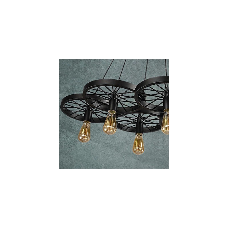 Lámpara colgante estilo loft con ruedas, estilo rústico, vintage, retro, estilo campestre, de metal y pintura.