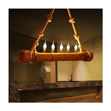 Lámpara de araña decorativa de bambú con estilo pastoral y nostalgia de cafetería Lámpara de araña decorativa de bambú con estilo pastoral y nostalgia de cafetería
