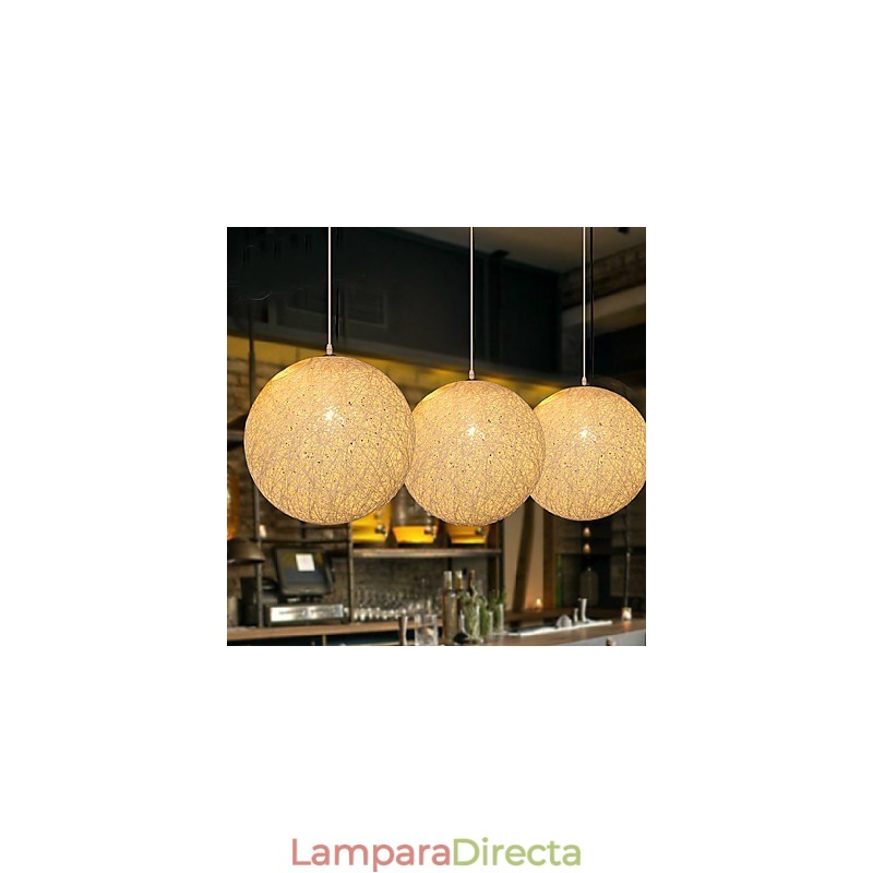 Lámpara colgante de cáñamo con forma esférica contemporánea y contraída.