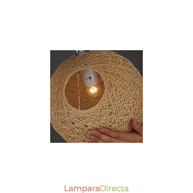 Lámpara colgante de cáñamo con forma esférica contemporánea y contraída.