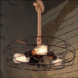 Lámpara de araña industrial creativa con cuerda de hierro americana vintage