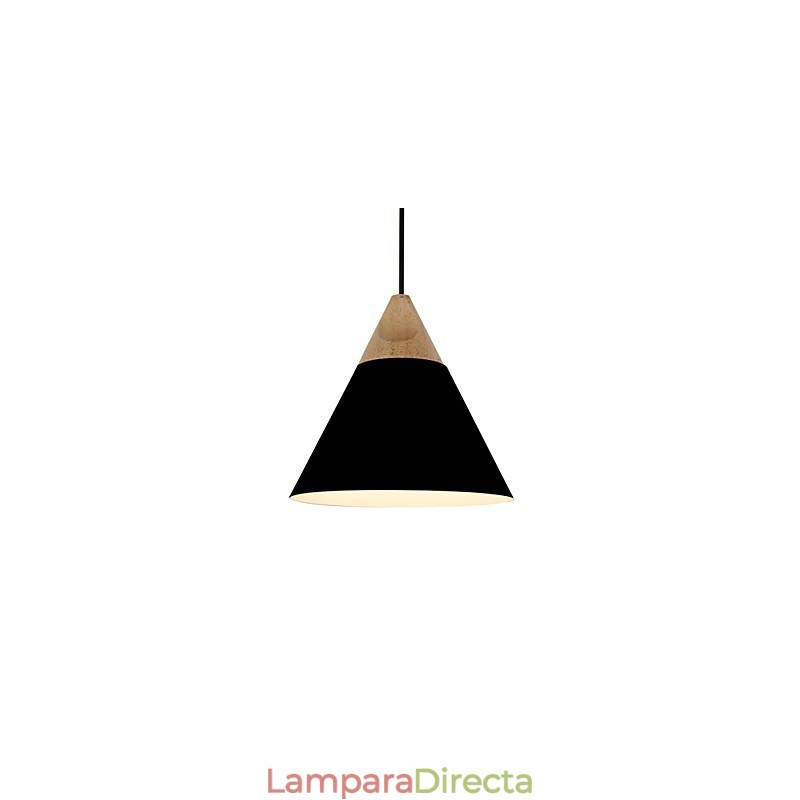 Lámpara colgante mini de cono artístico, 1 luz, acabado moderno y sencillo, aluminio y madera en negro, blanco y amarillo.