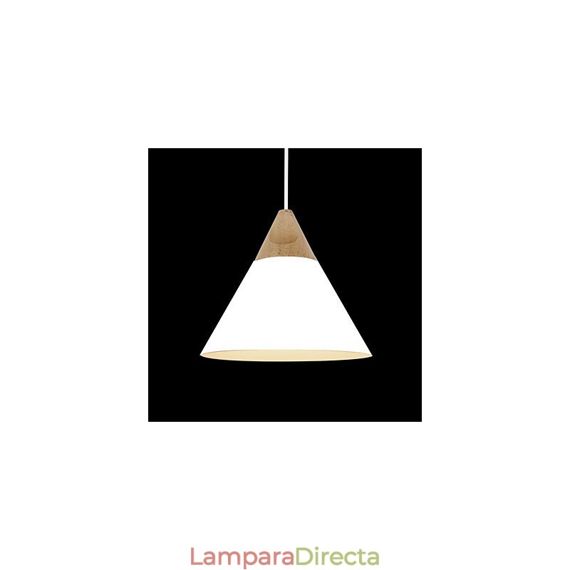 Lámpara colgante mini de cono artístico, 1 luz, acabado moderno y sencillo, aluminio y madera en negro, blanco y amarillo.