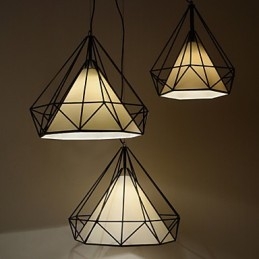 Lámpara colgante mini Diamond, 1 luz, moderna simplicidad, acabado en blanco y negro, de acero al carbono y tela.