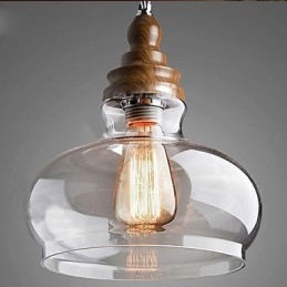 Lámpara colgante de cristal de madera estilo vintage (diámetro de 24 cm)